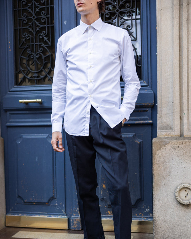 Men's white cotton poplin shirt with French collar