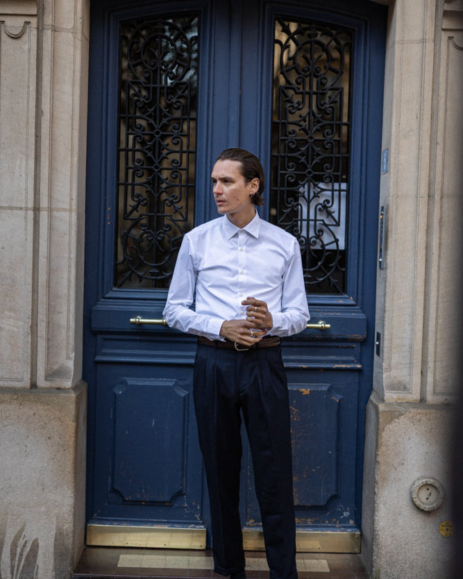 Men's white cotton poplin shirt with French collar