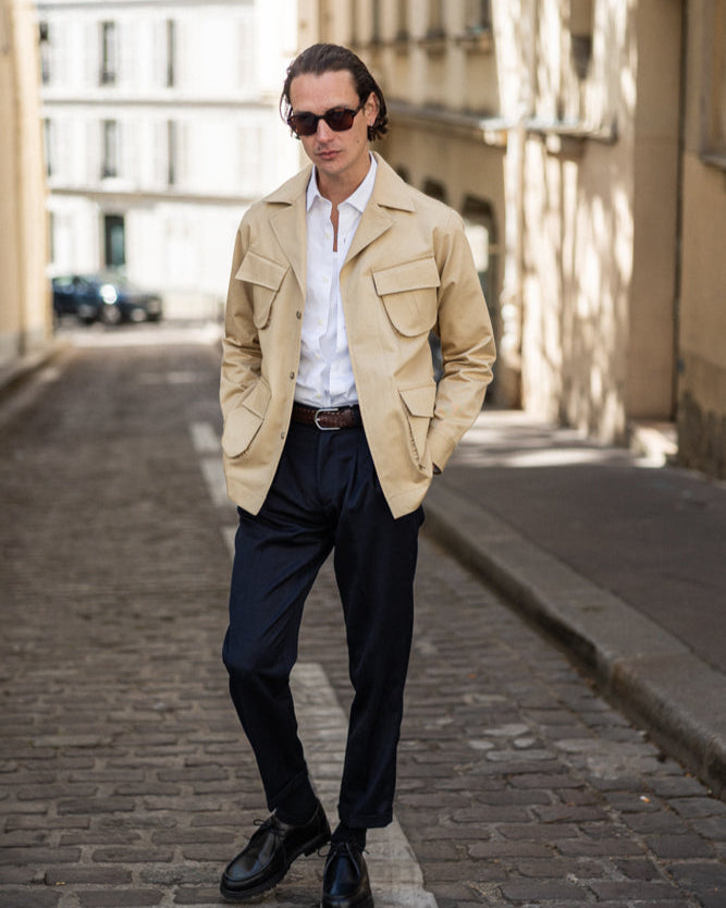Veste Saharienne en Gabardine de coton beige