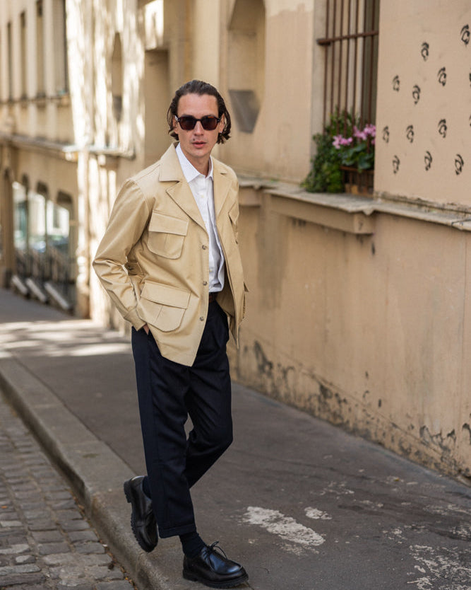 Veste Saharienne en Gabardine de coton beige