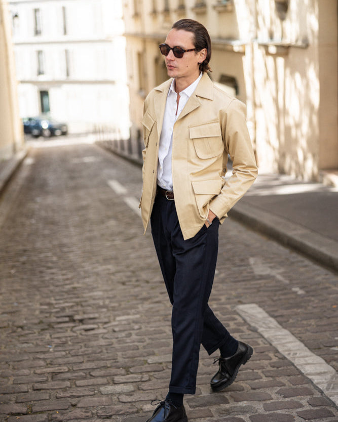 Veste Saharienne en Gabardine de coton beige