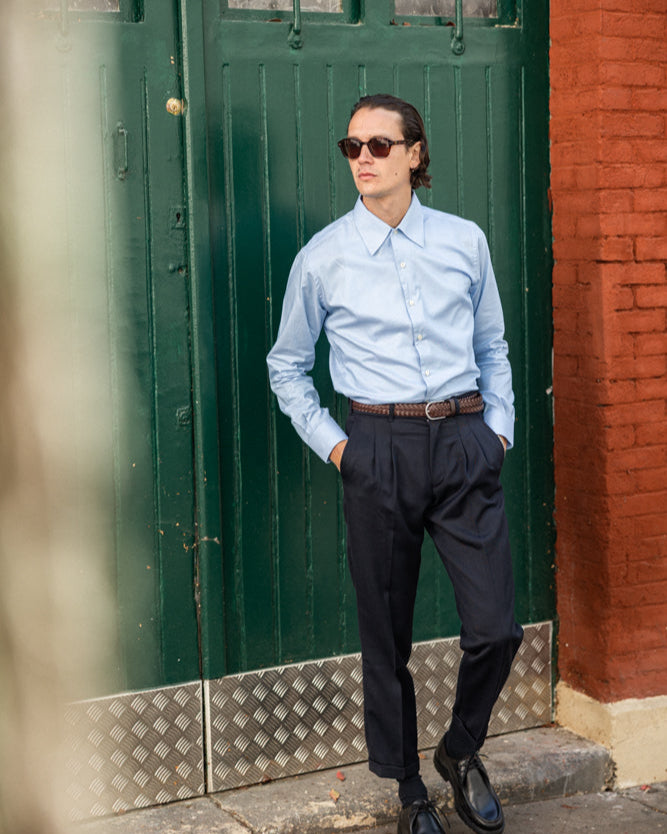 Chemise col une pièce bleu clair