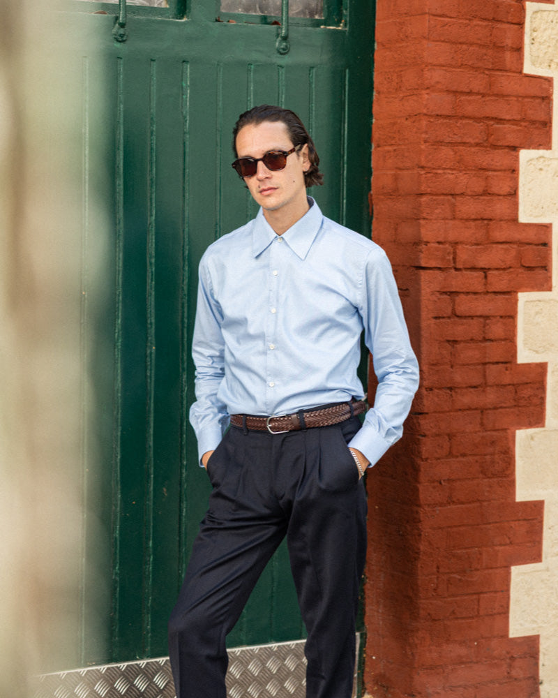 Chemise col une pièce bleu clair