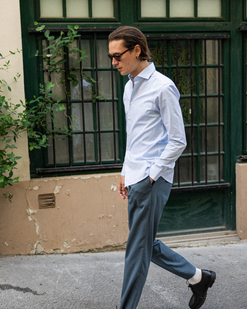 Chemise homme rayures bleu claire