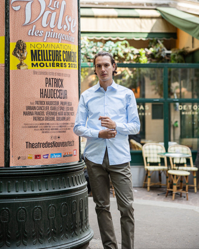 Chemise popeline bleu clair col français