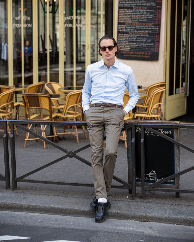 Chemise popeline bleu clair col français