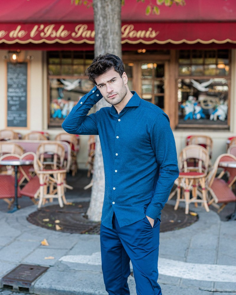 Men's blue cashmere shirt1