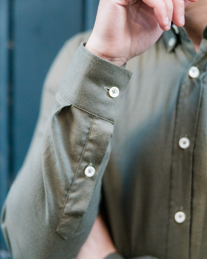 chemise homme de luxe haut de gamme : Chemise homme flanelle khaki col boutonné