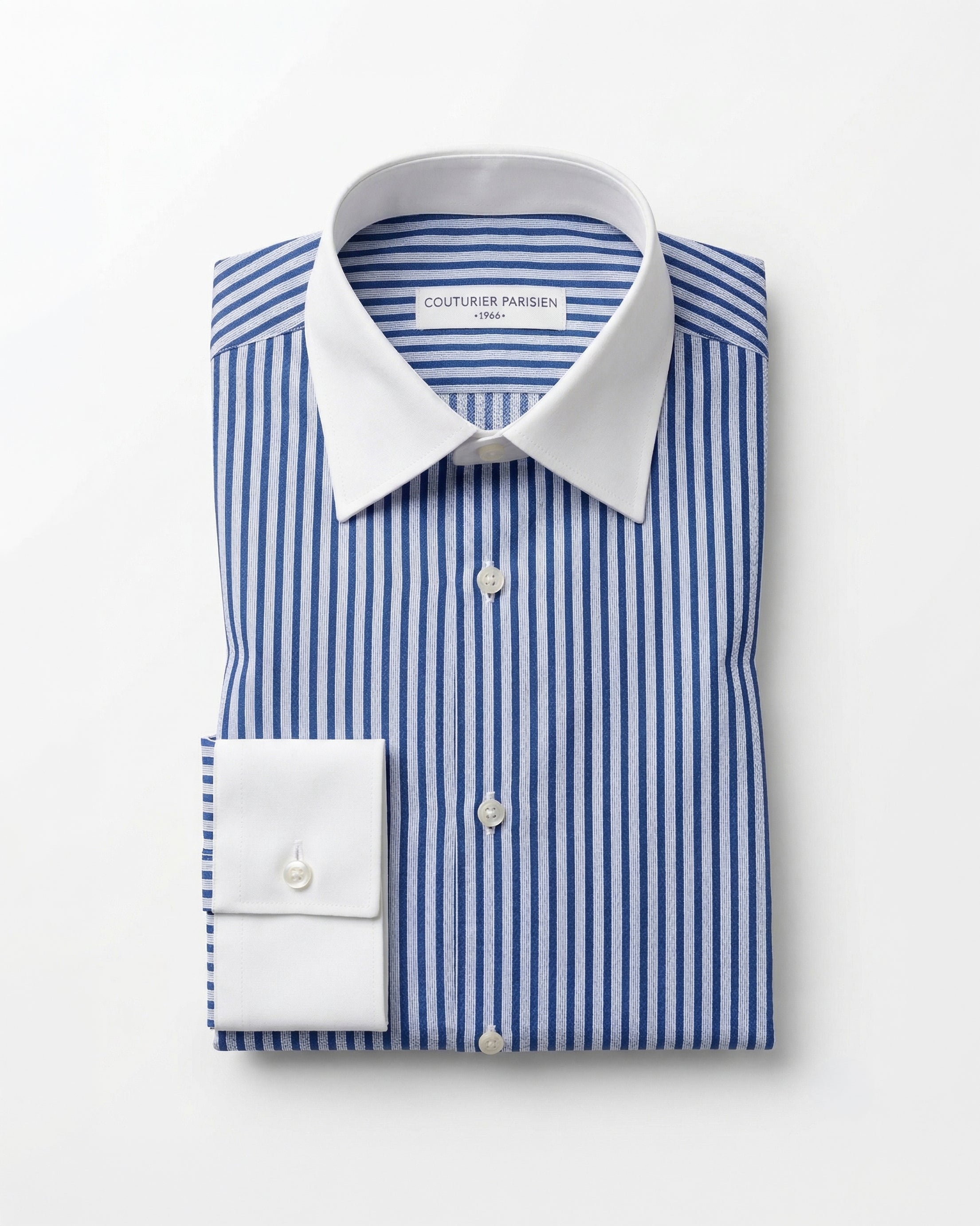 Chemise Banquier en Popeline de Coton rayée Col français