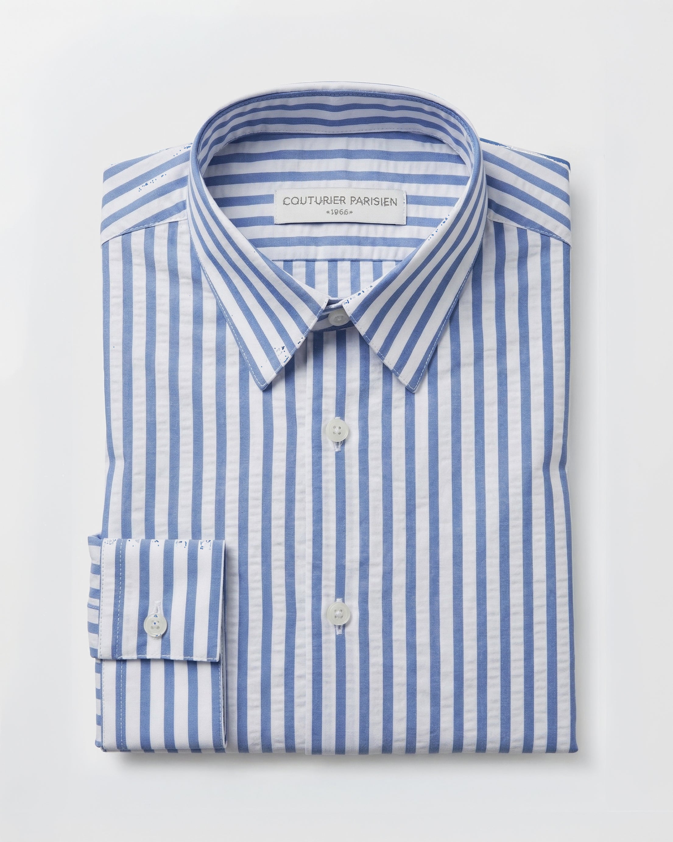 Chemise seersucker contrasté en Coton Col français