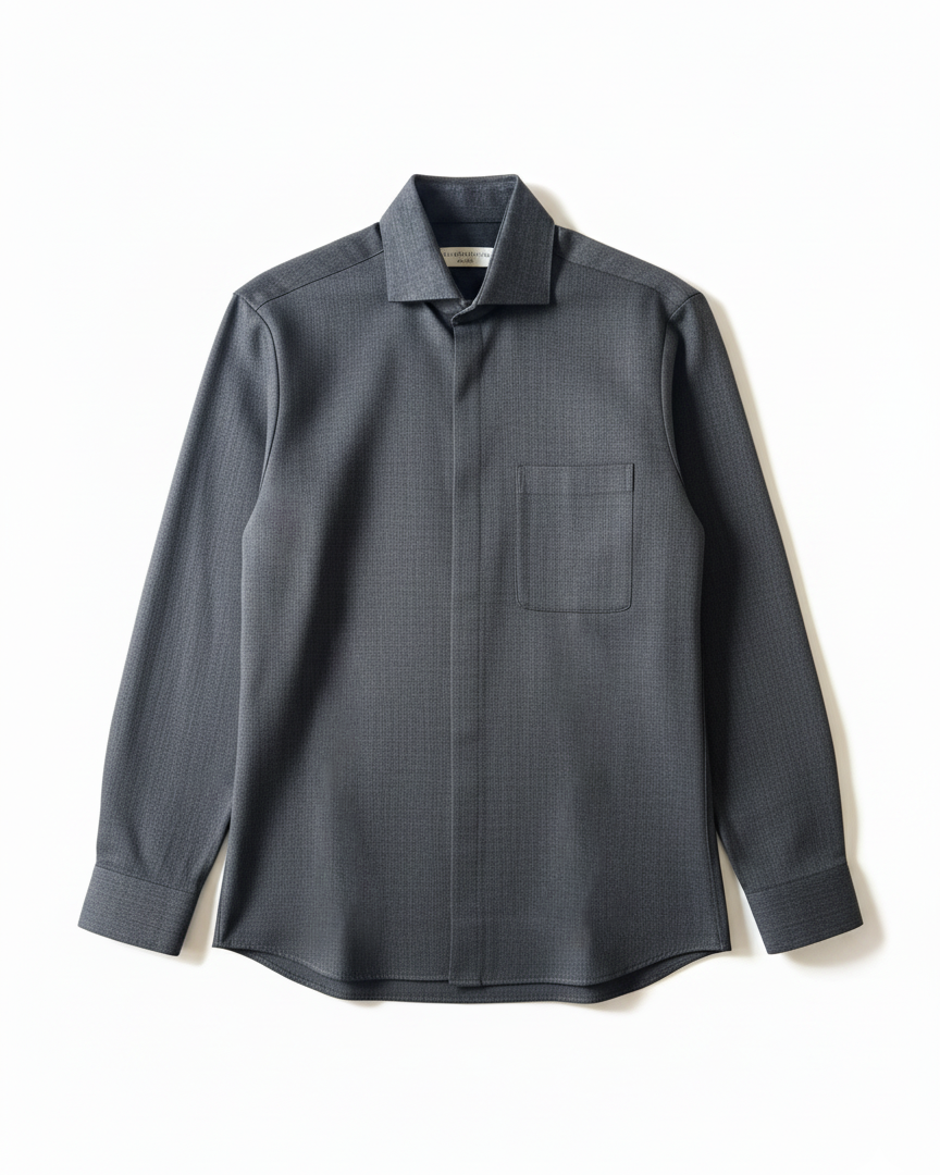 Chemise en Drap de Laine fil-à-fil cut away