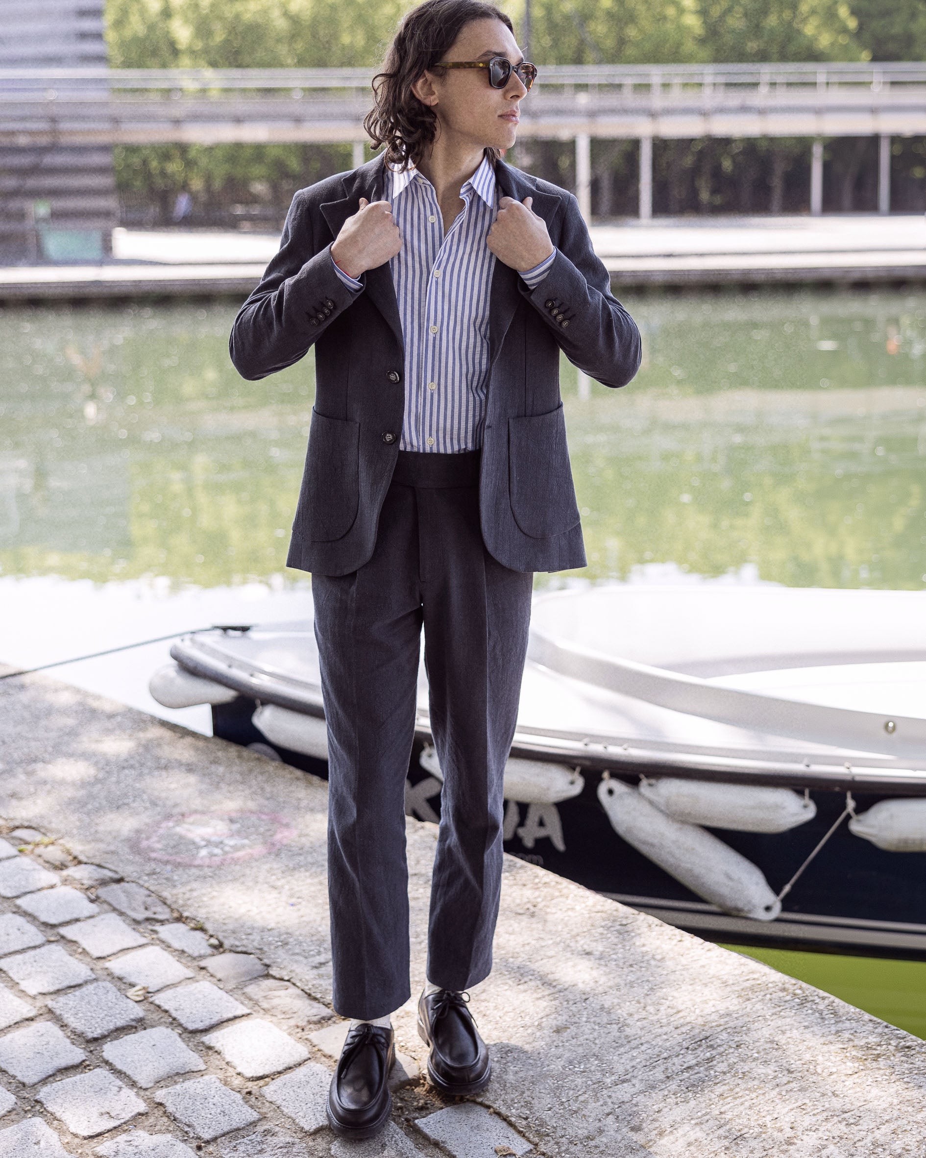 Pantalon en lin navy