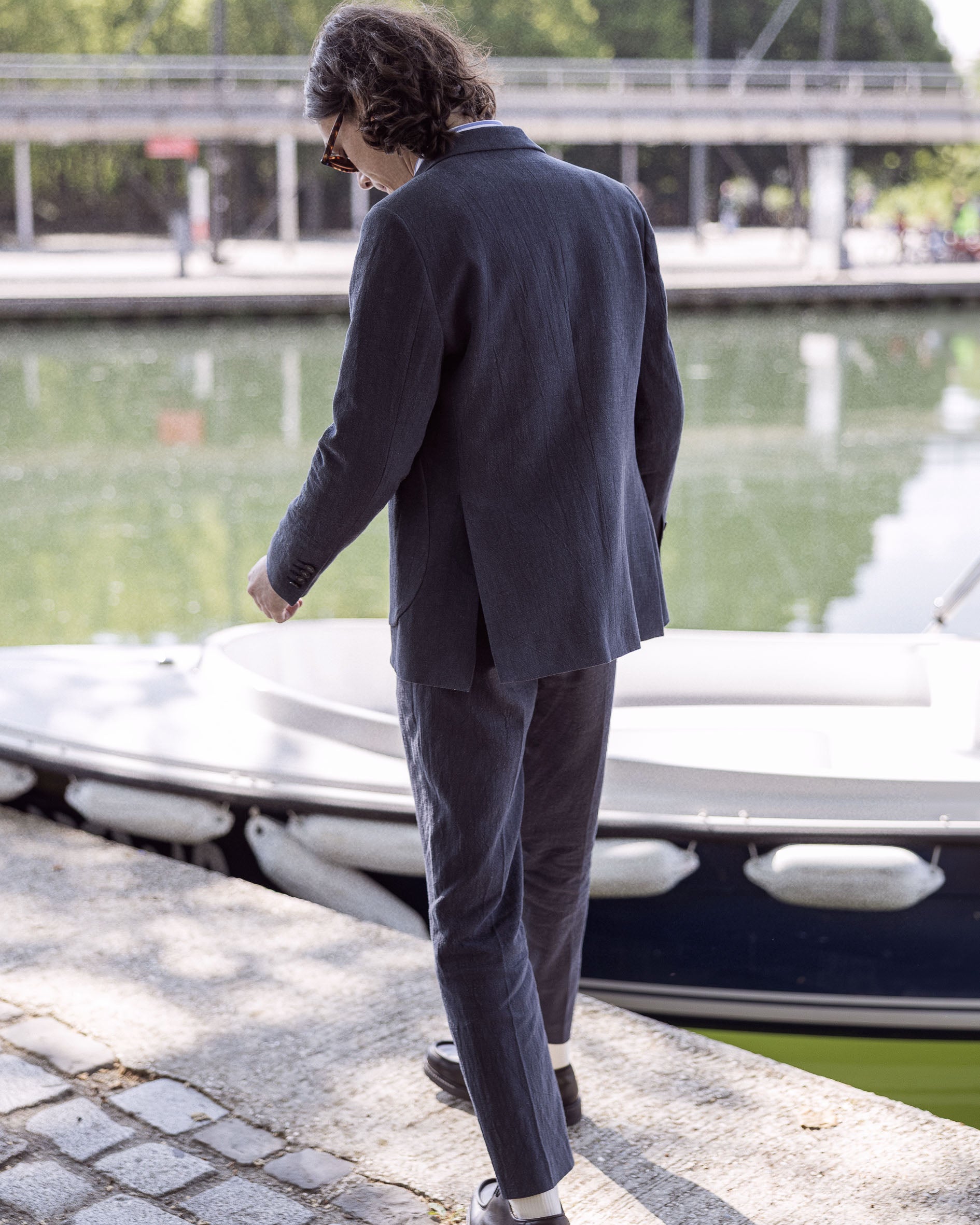 Pantalon en lin navy