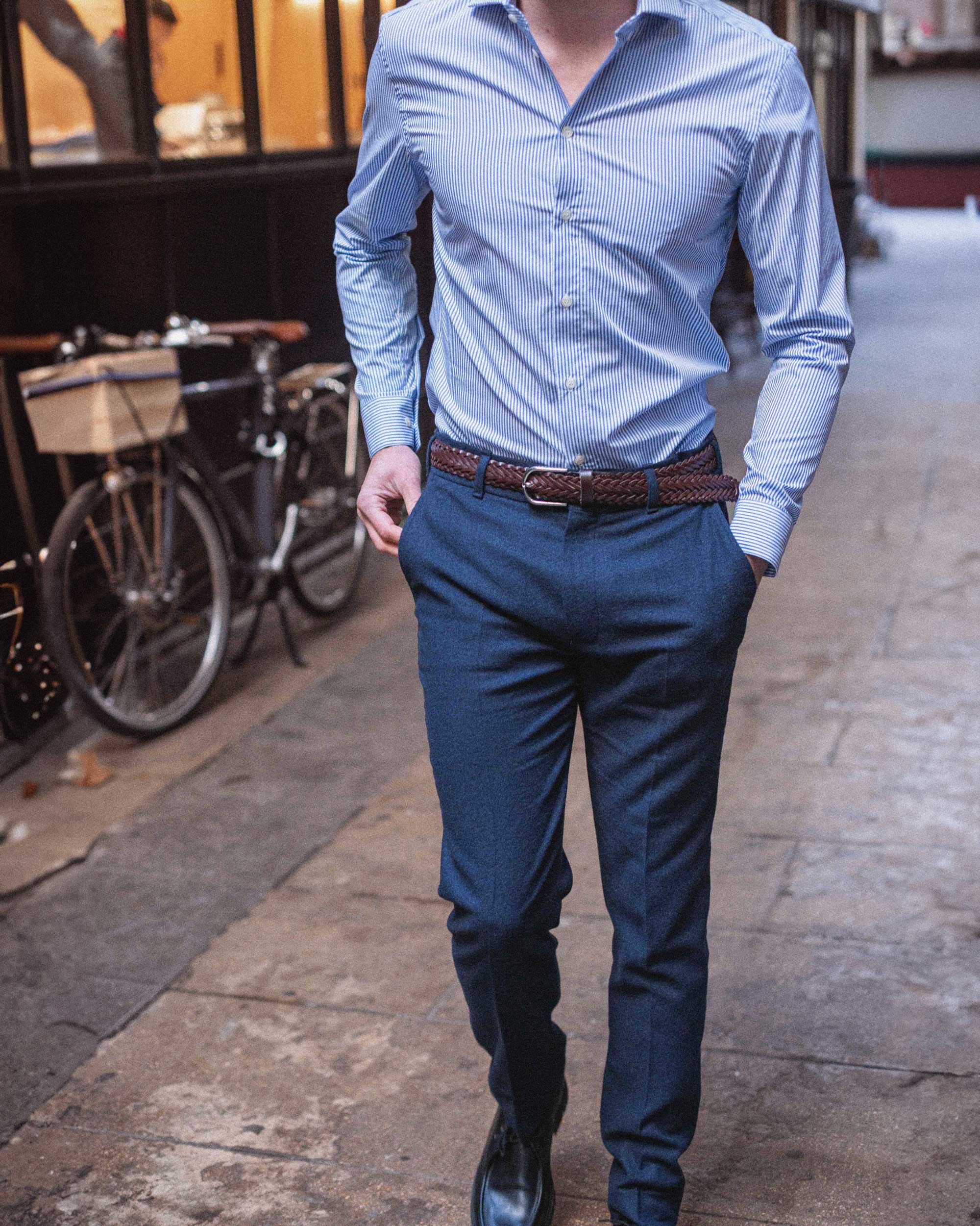 Chemise en Popeline à Rayures Fines Col Cut Away