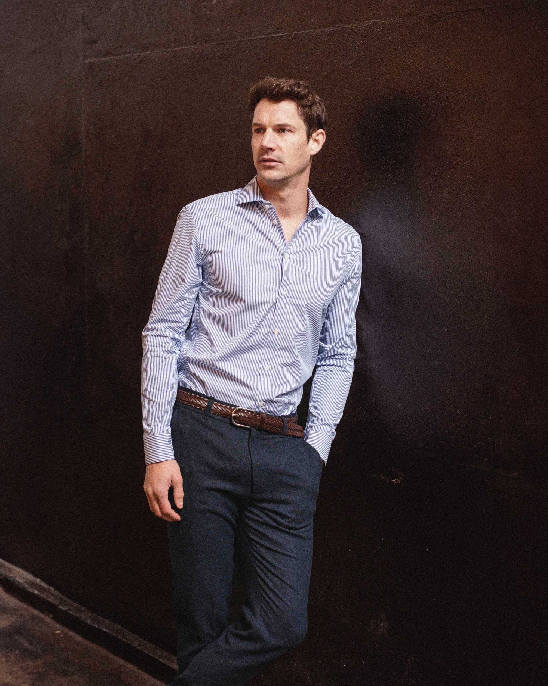 Chemise en Popeline à Rayures Fines Col Cut Away