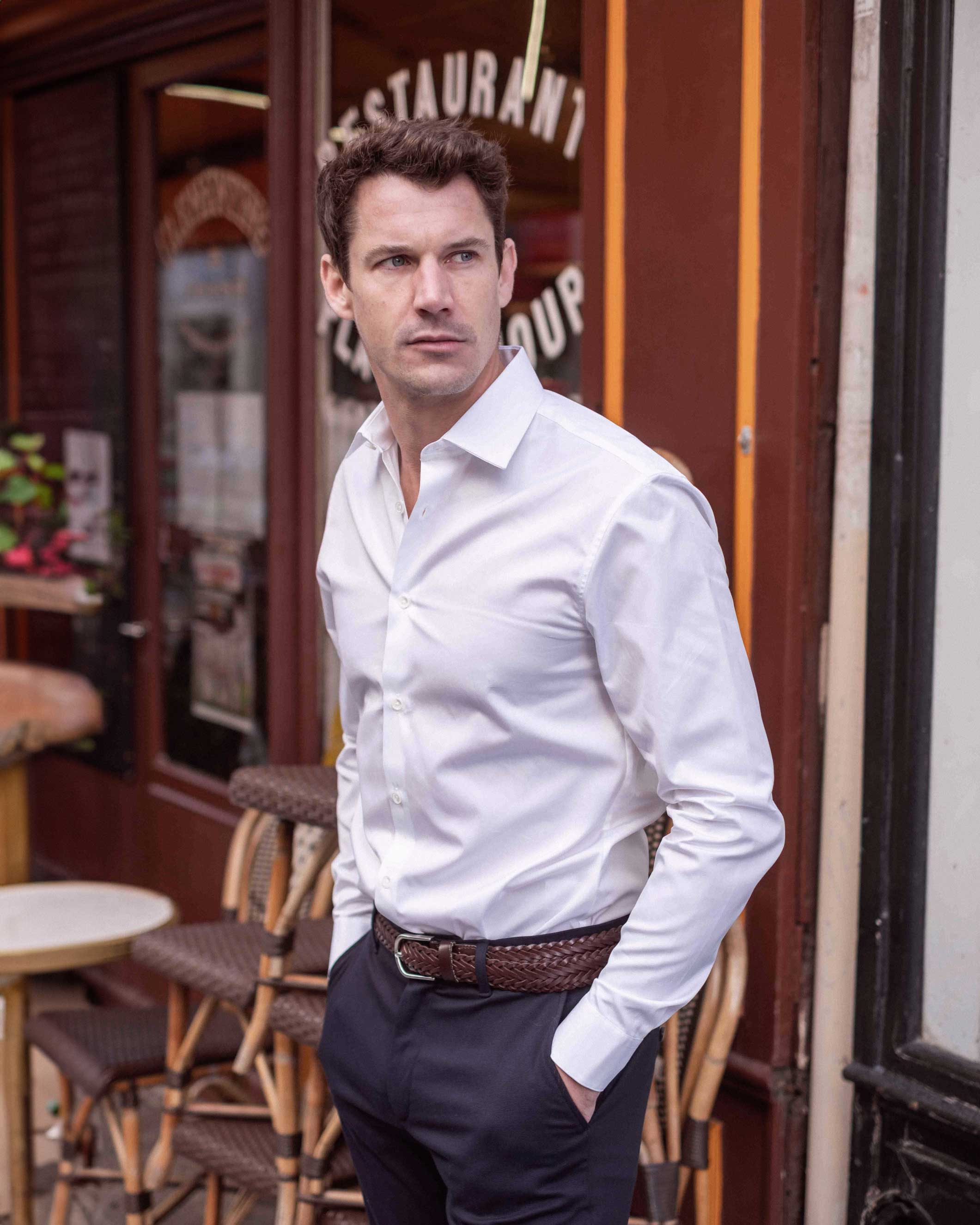 Chemise blanche en popeline de coton col français