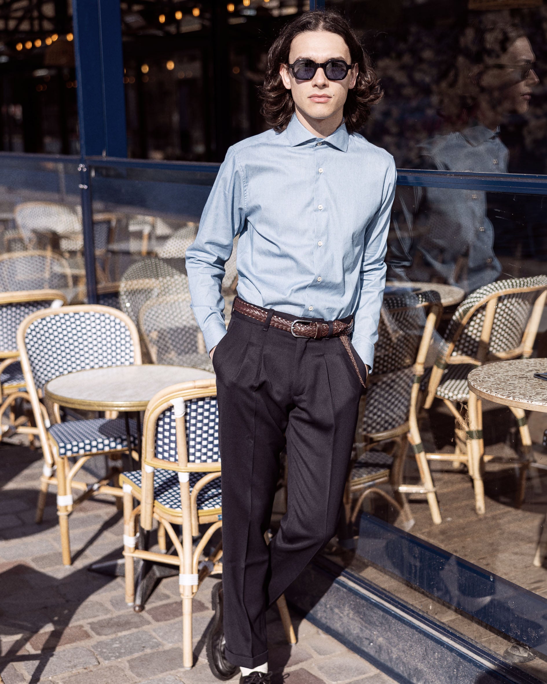 Chemise en Twill de Coton Denim Col Cut Away