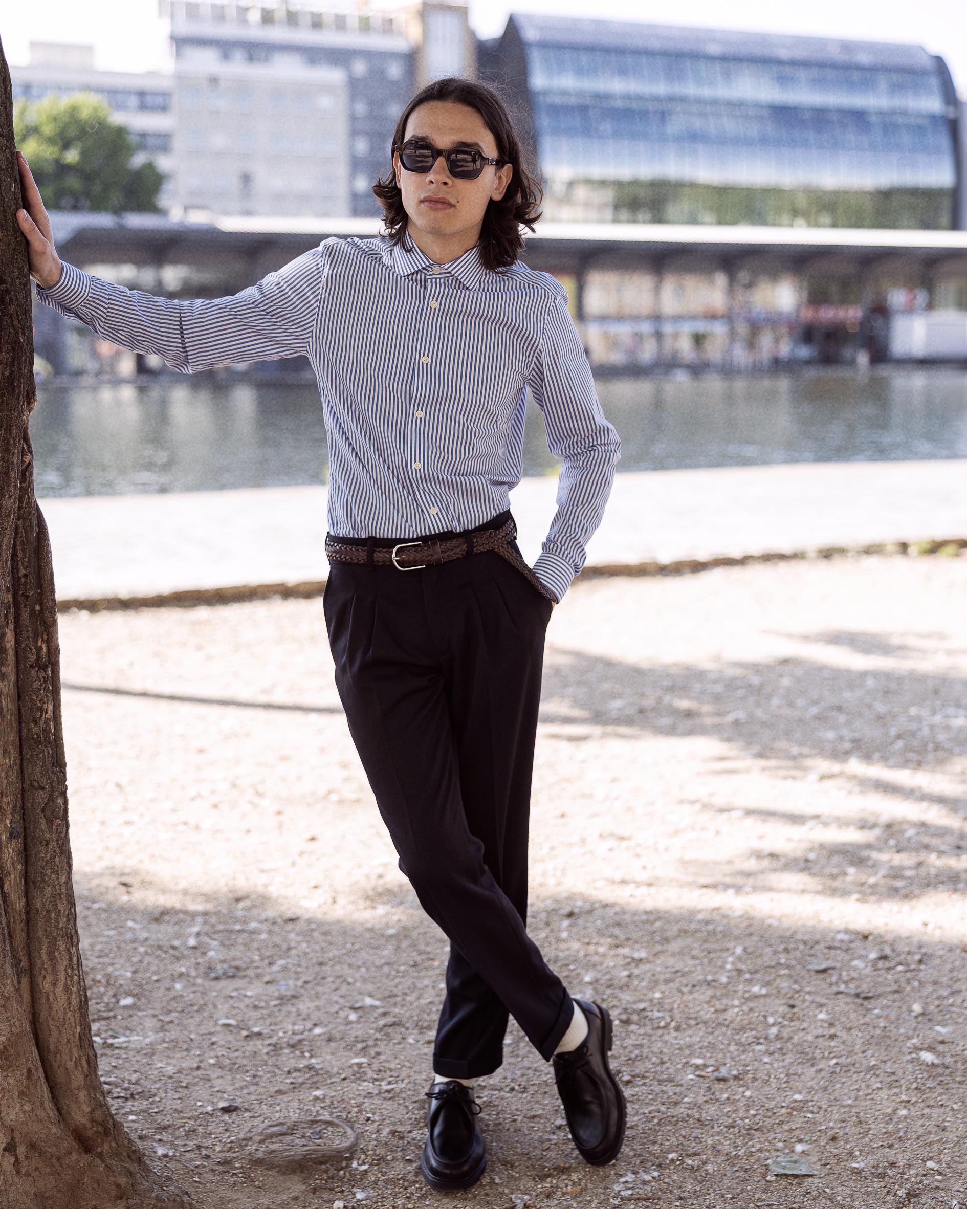 Chemise en Popeline de Coton rayée Col Cut Away