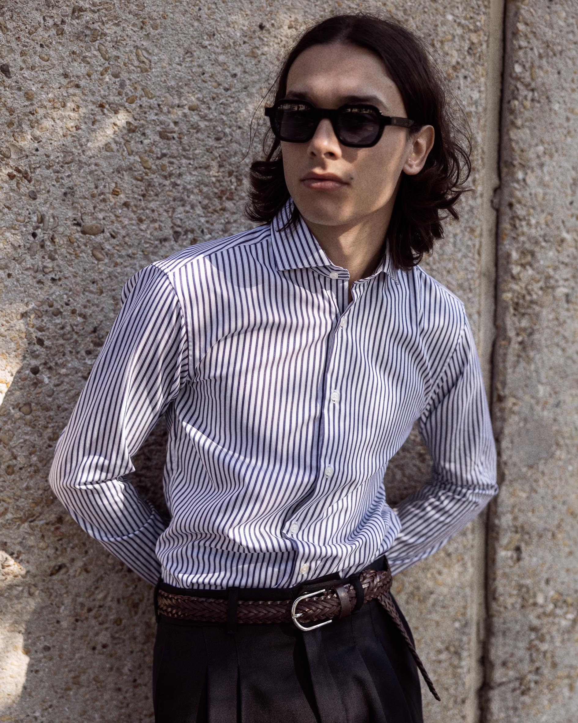 Chemise Twill Double Rayure Bleu