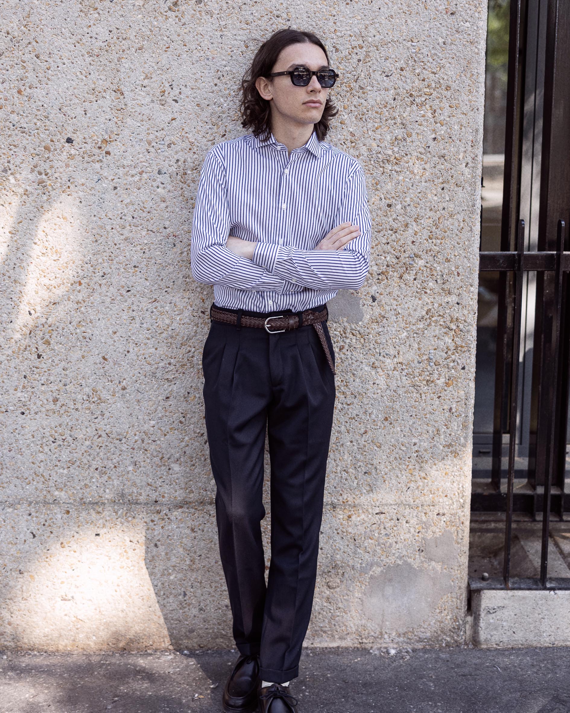 Chemise Twill Double Rayure Bleu