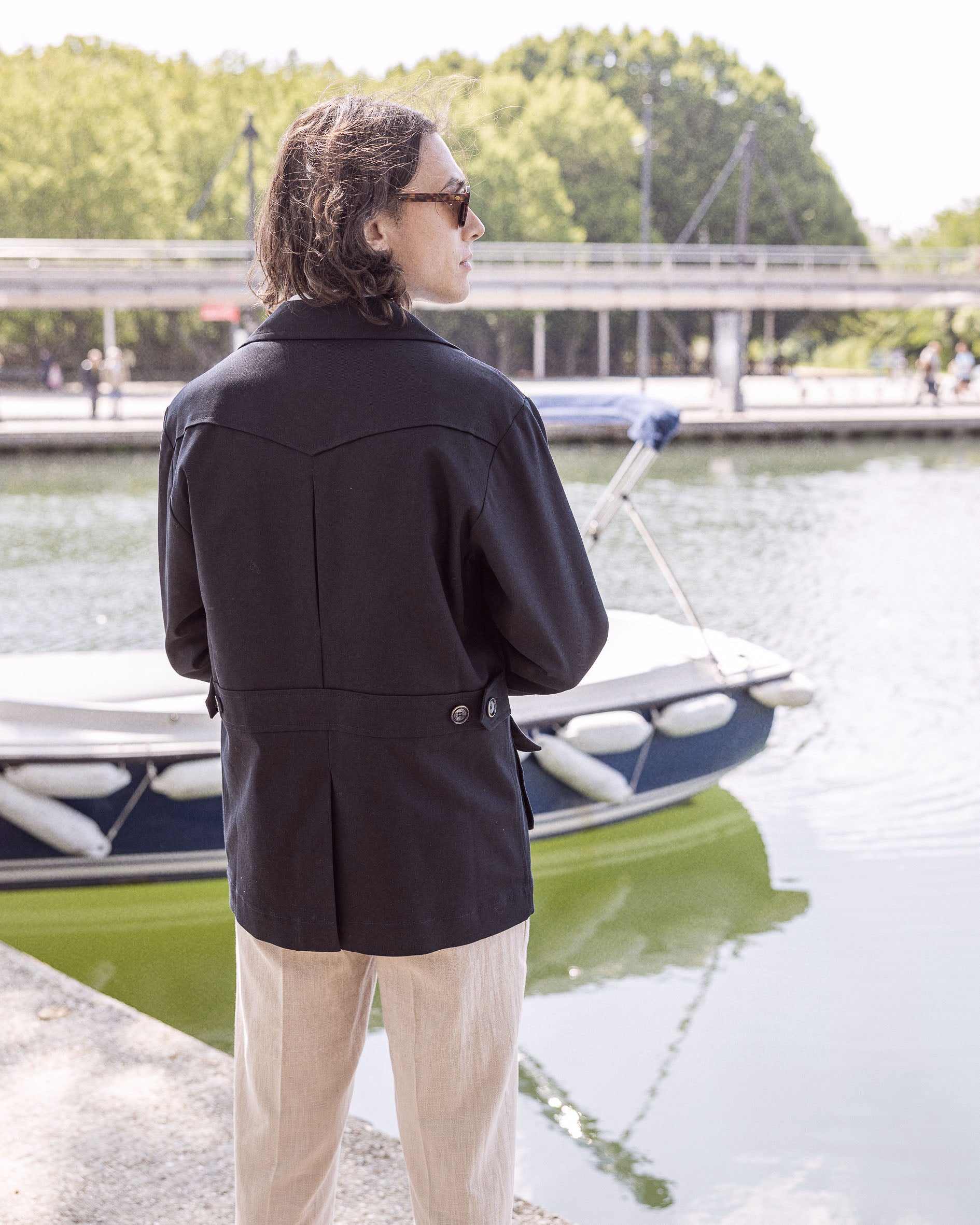 Veste saharienne en twill de coton bleu marine