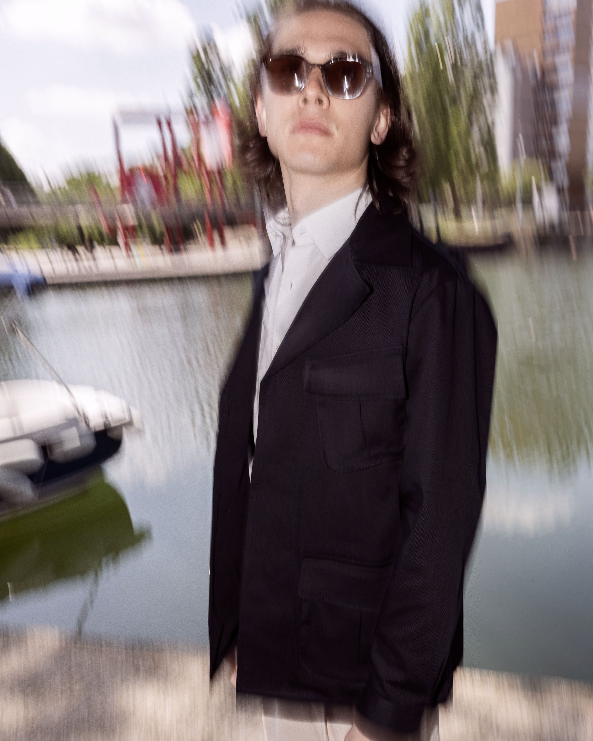 Veste saharienne en twill de coton bleu marine