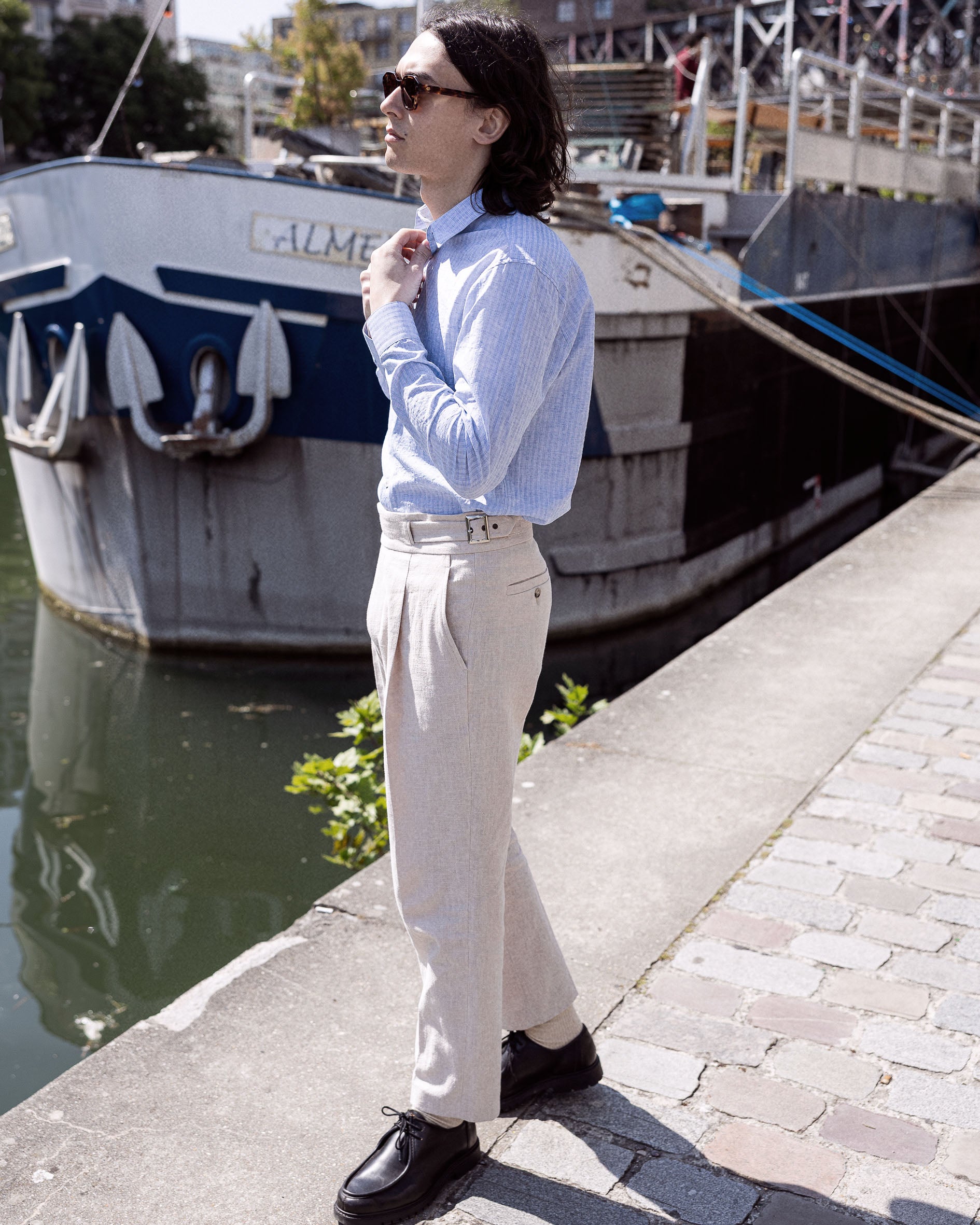 Chemise seersucker ton sur ton en Coton Col français
