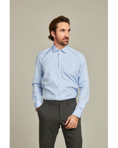 chemise homme de luxe haut de gamme : chemise homme carreaux bleu clair