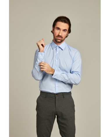 chemise homme de luxe haut de gamme : Chemise à petit carreaux bleu clair