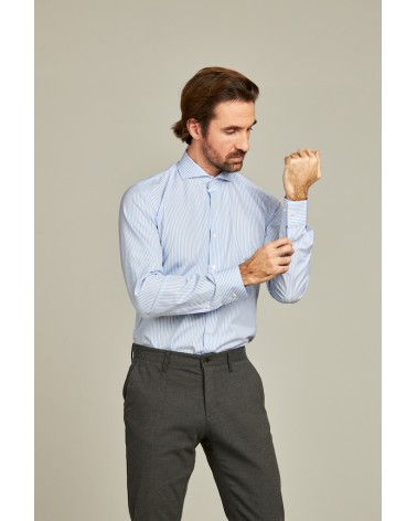 chemise homme de luxe haut de gamme : Chemise homme à rayure bleu