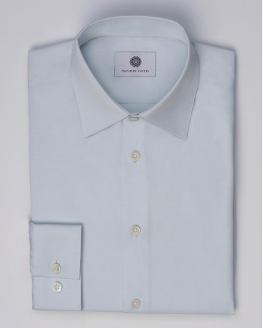 chemise homme de luxe haut de gamme : Chemise popeline bleu clair col français