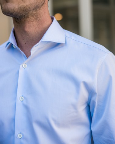 chemise homme de luxe haut de gamme : Chemise popeline bleu col cutaway