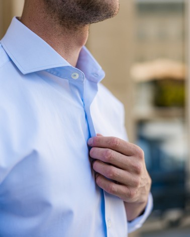 chemise homme de luxe haut de gamme : Chemise popeline bleu col cutaway