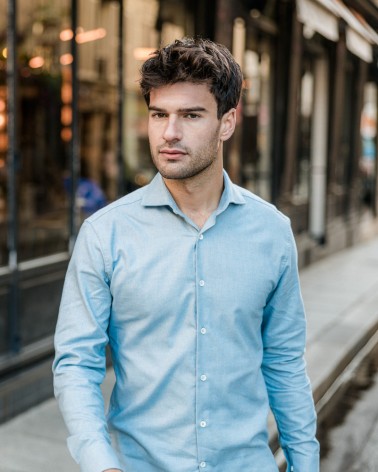 chemise homme de luxe haut de gamme : Chemise homme en flanelle bleue