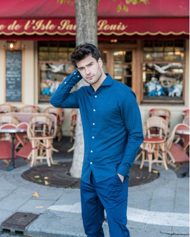 chemise homme de luxe haut de gamme : Chemise homme en cachemire bleu marine