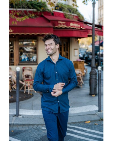 chemise homme de luxe haut de gamme : Chemise homme en cachemire bleu marine