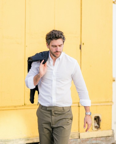chemise homme de luxe haut de gamme : Chemise homme blanche en lin