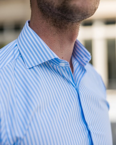 chemise homme de luxe haut de gamme : Chemise homme rayures bleu claire