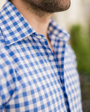 chemise homme de luxe haut de gamme : Chemise homme vichy bleu