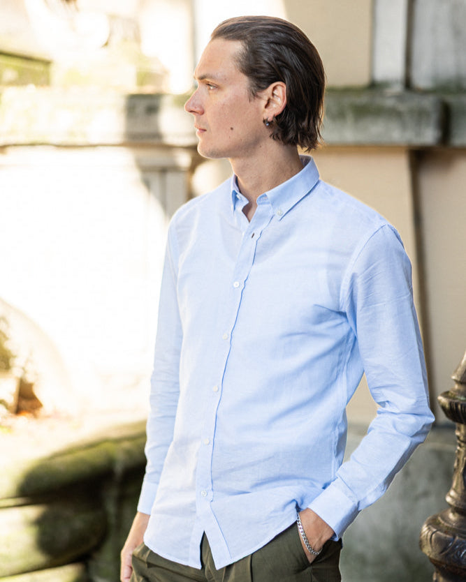 Chemise homme bleu clair en lin