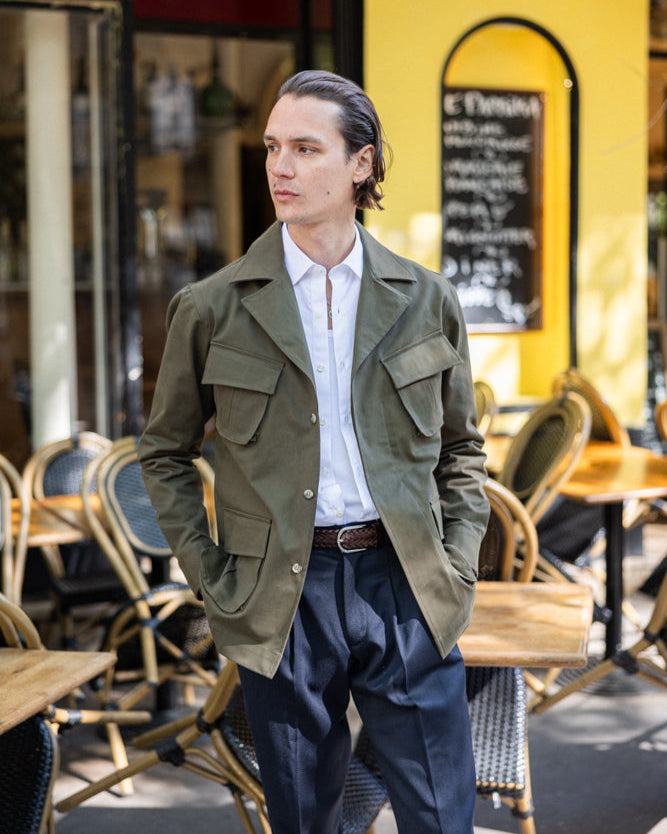 Veste Saharienne en Gabardine de coton kaki