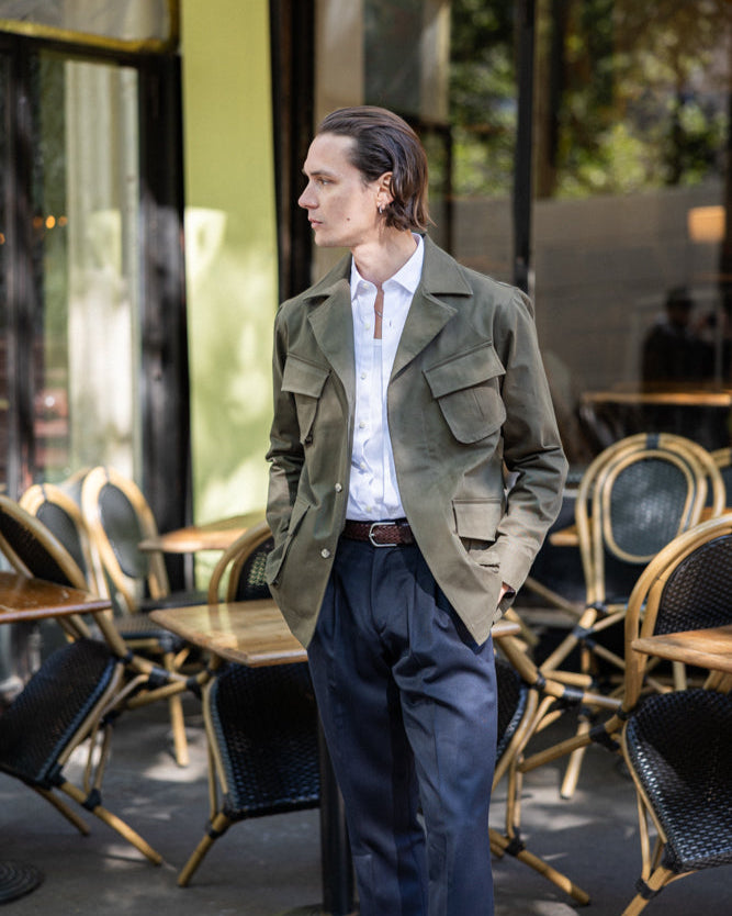 Veste Saharienne en Gabardine de coton kaki