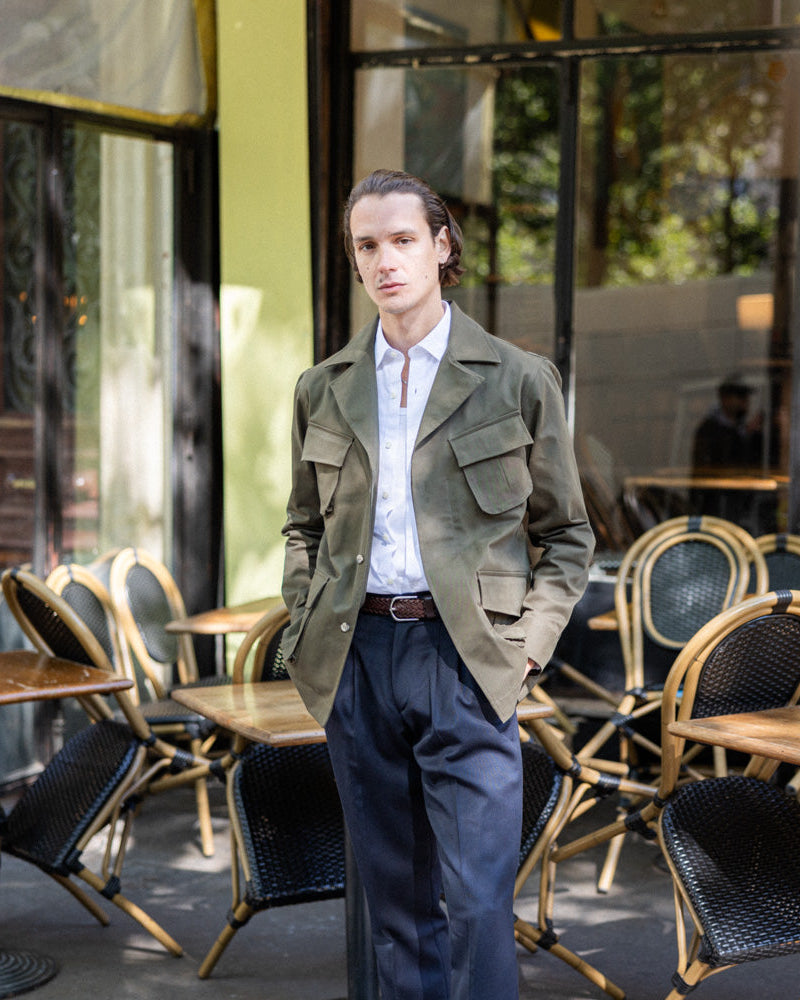 Veste Saharienne en Gabardine de coton kaki
