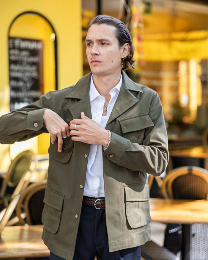 Veste Saharienne en Gabardine de coton kaki