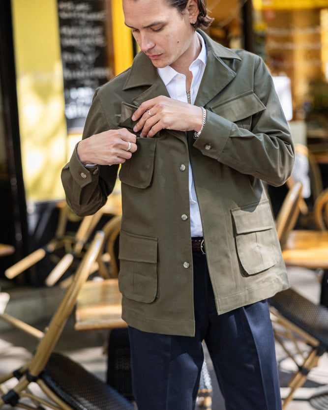 Veste Saharienne en Gabardine de coton kaki