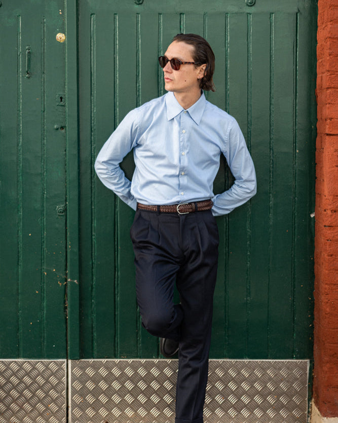 Chemise col une pièce bleu clair