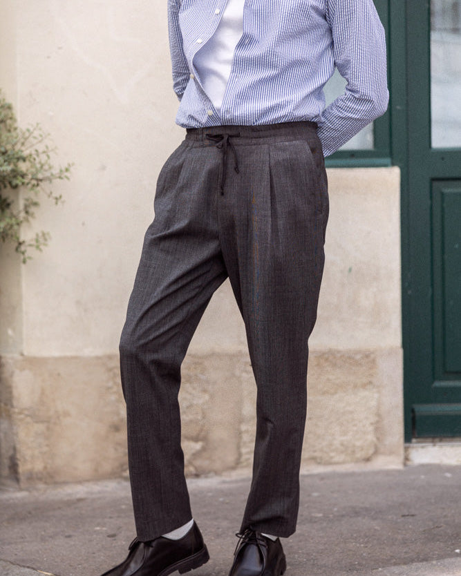 Pantalon Jogpant en Drap de laine Gris Chiné