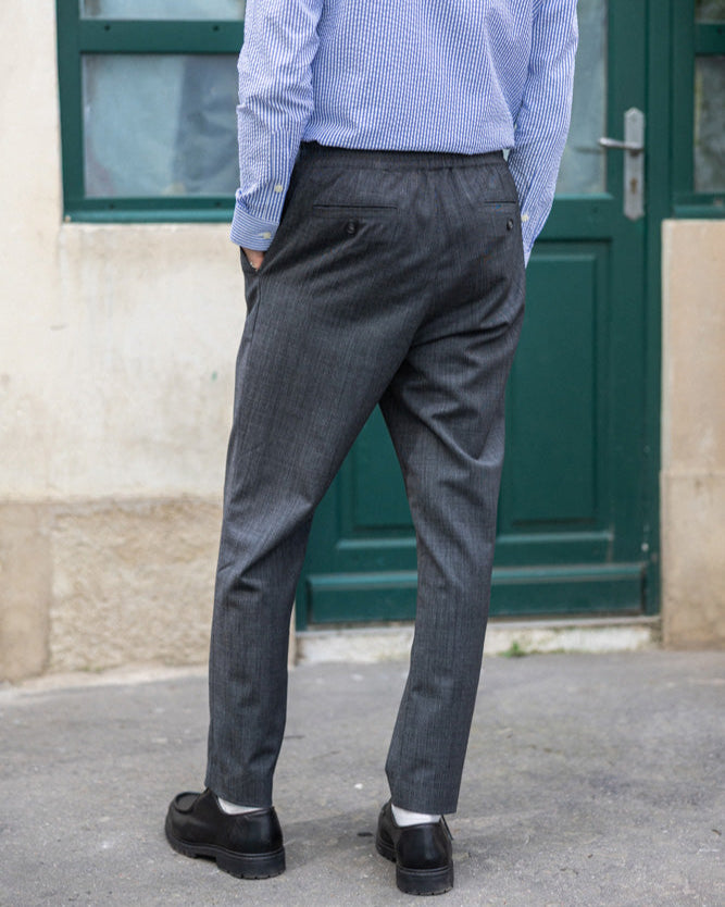 Pantalon Jogpant en Drap de laine Gris Chiné