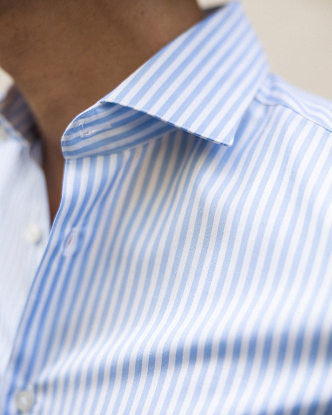 Chemise homme rayures bleu claire
