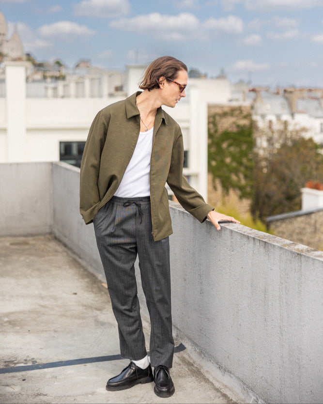 Pantalon Jogpant en Drap de laine Gris Chiné